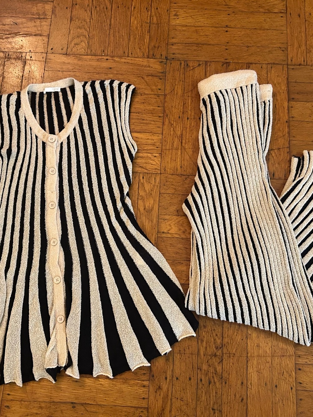 Zara Black and Cream Striped Wide-Leg Jumpsuit
